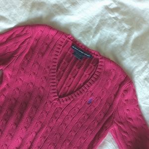 Ralph Lauren Sport Hot Pink Cable Knit V-neck Long Sleeve Sleeve Size S